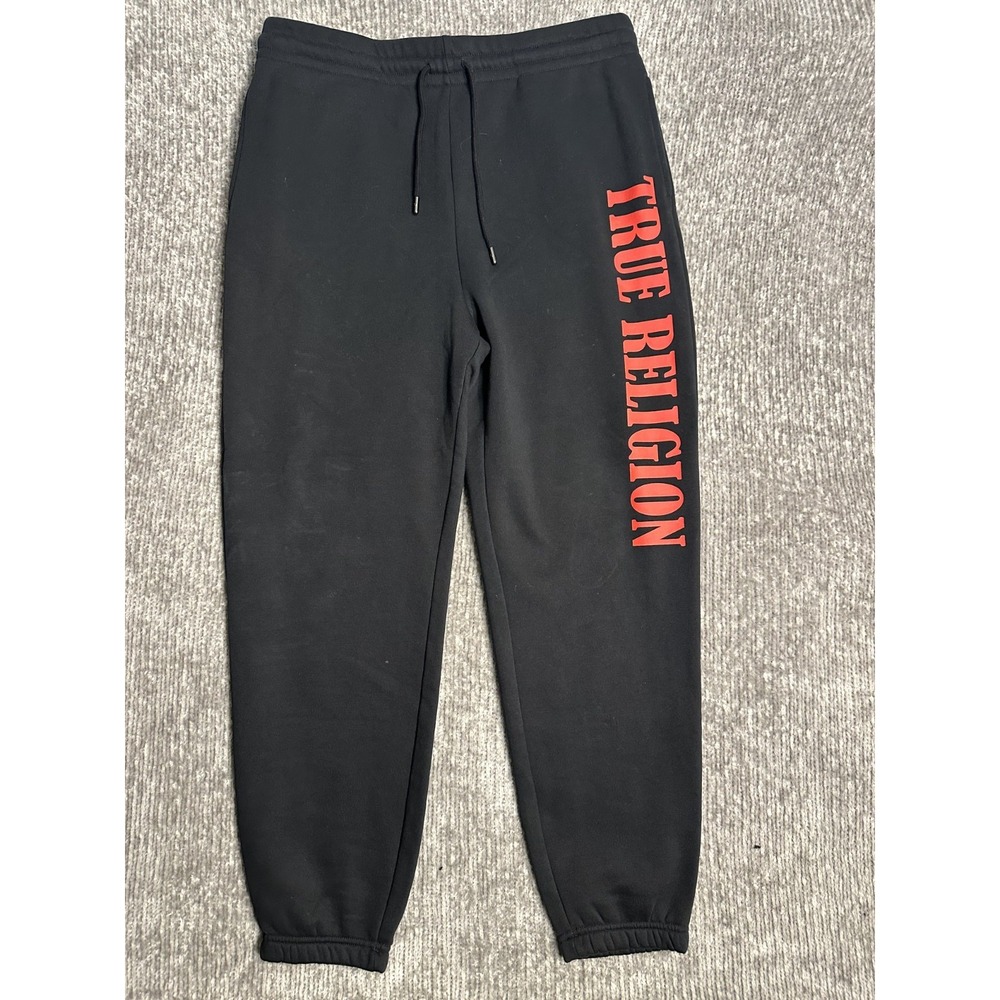 True Religion Womens Joggers Black Red Logo Loungewear Sweatpants L